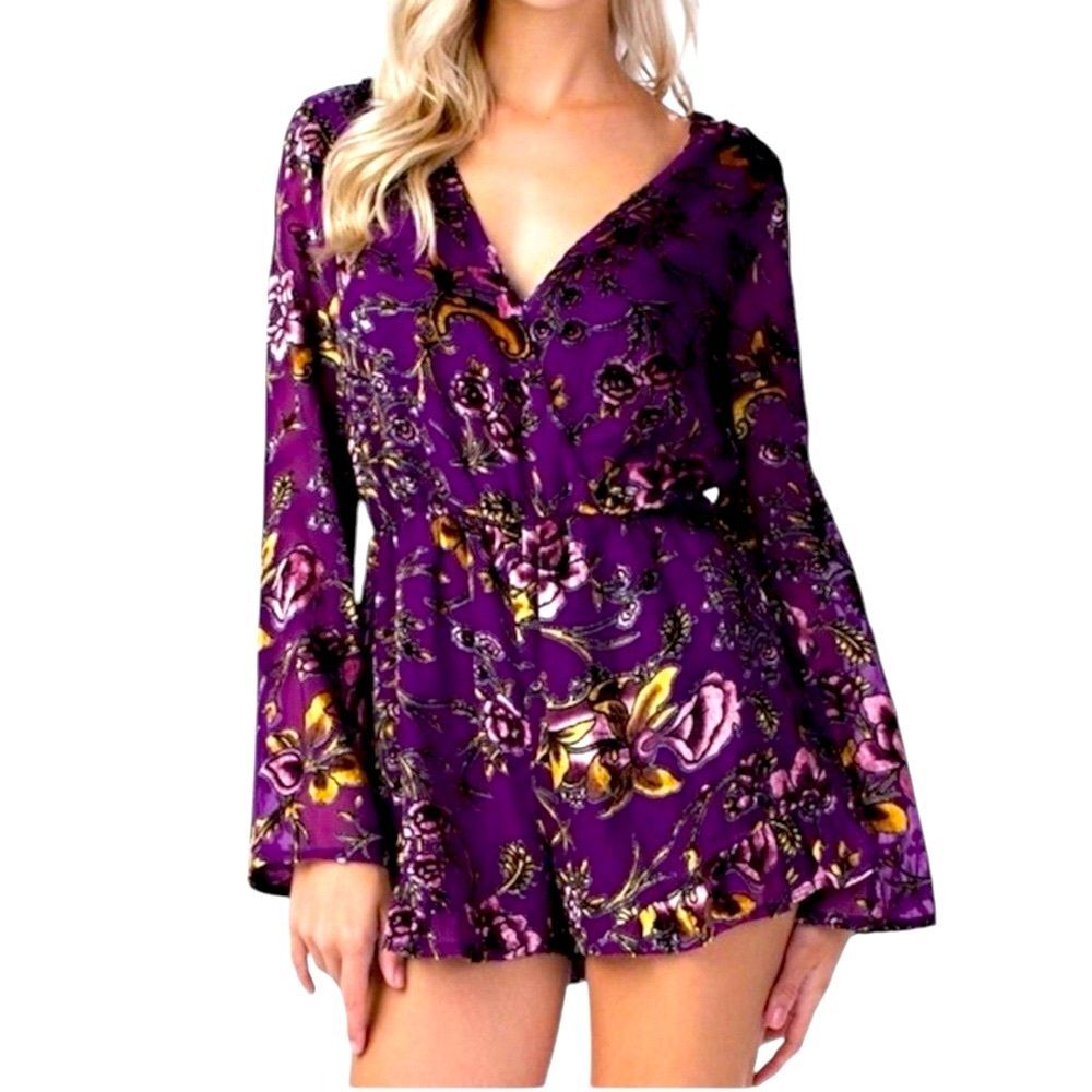 Honey Punch Velvet Burnout Purple Romper Size XS